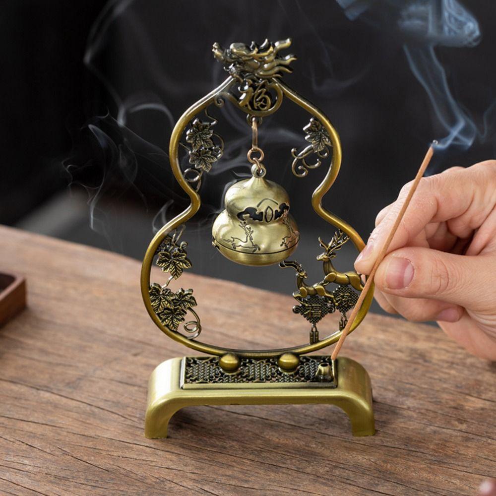 Chinese Style Vertical Incense Burner Zinc Alloy Good Symbolism Indoor Aromatherapy Pine Gourd Vintage Incense Burning