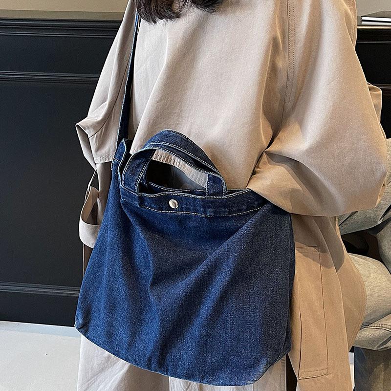 Large Capacity Tote Bag Women's New Denim Canvas Bag Retro Casual Crossbody Bag College Student Literary Shoulder Bag