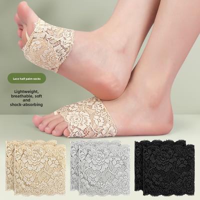 Lace Lace Half-palm Socks Women's Sandals Slippers Invisible Socks High Heels Non-slip Love Cotton Sole Forefoot Pad