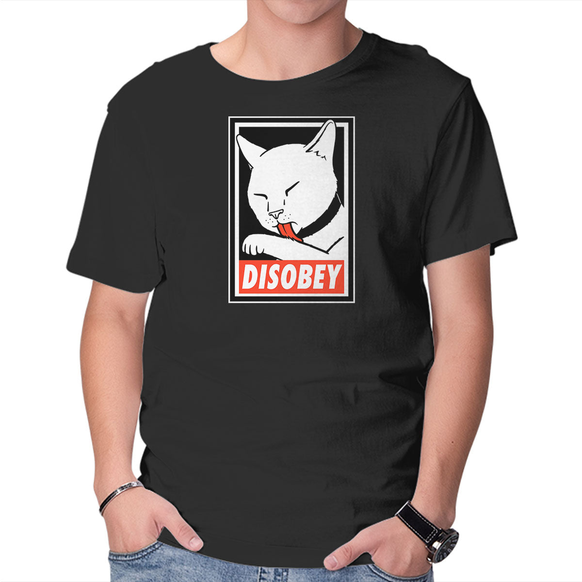 Unisex Crew Neck T-Shirt DISOBEY! Graphic Short Sleeve Casual Tee XS