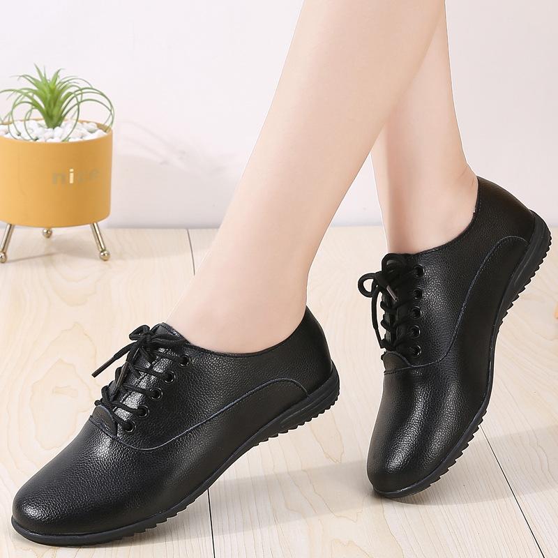 Spring New Korean Style Wear-Resistant Flat White Shoes Lace Up Round Toe Casual Non-Slip Women's Shoes