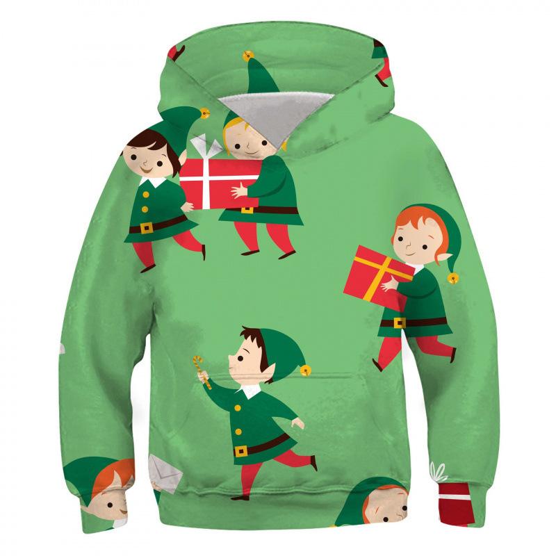 Autumn and Winter Children's Christmas Elf 3D Printed Hooded Comfortable and Versatile Breathable Hoodies & Sweatshirts (boys)