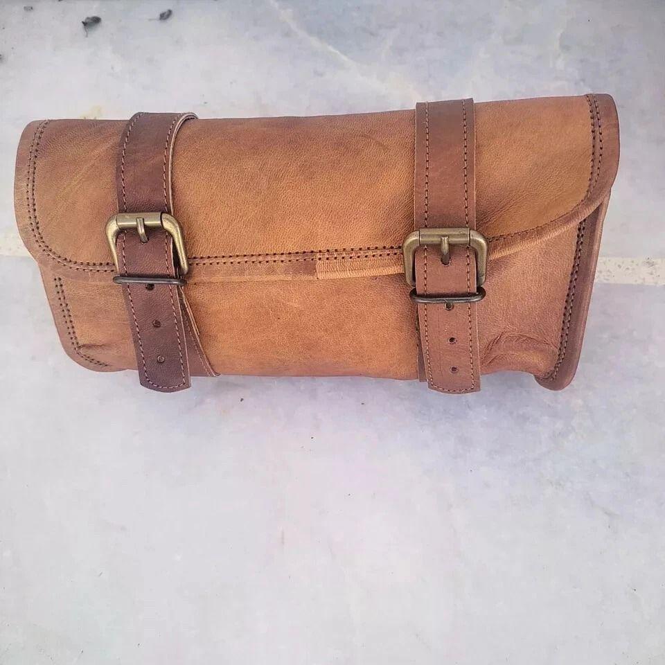 

Side Bag Leather Panniers Saddlebag Motorcycle Saddle Pouch Tool Luggage Brown 9 x 5 x 4 in
