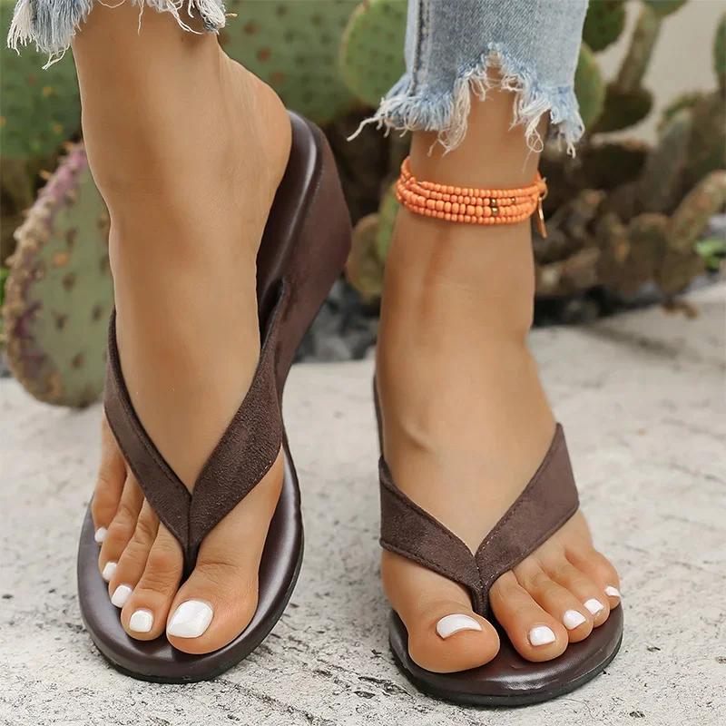 Fashion Leopard Wedges Sandals for Women 2025 Summer Lightweight High Heeled Flip Flops Mujer Woman's Comfort Non Slip Slippers Women