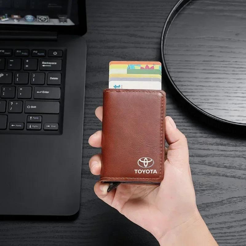 1Pcs Car Logo Active Leather Pop up Wallet Credit Card Storage For Toyota Yaris Hilux Corolla Prius Avensis Emblem Auris Rav4