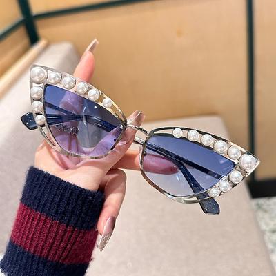 Bronzefarbene Metall-Sonnenbrille Tanzperformance mit Sonnenbrille Trendige Textur Große Perle Dekorative Brille