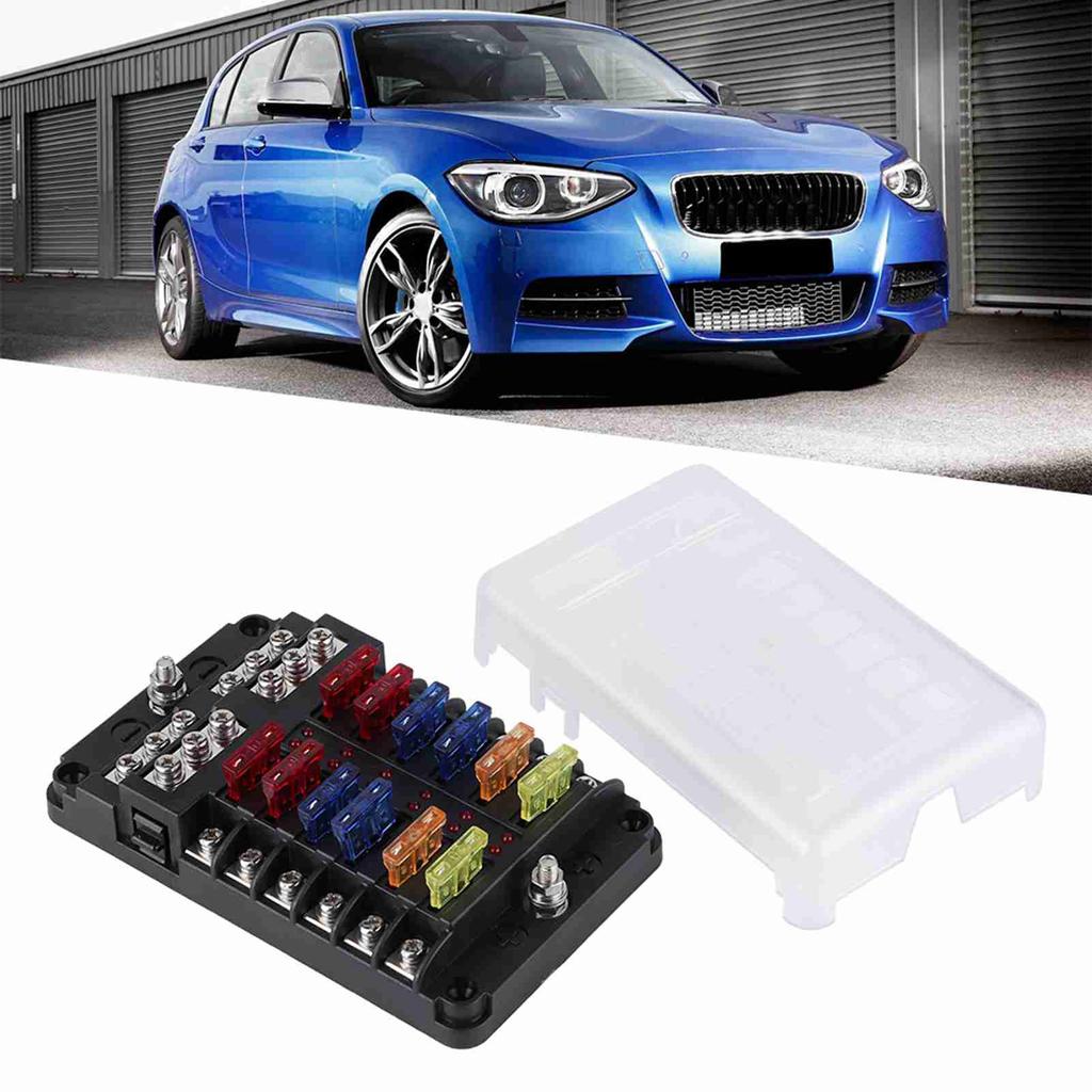 Fuse Box Holder 12 Way Blade W LED Light Waterproof Block Universal for Automotive Marine Yacht