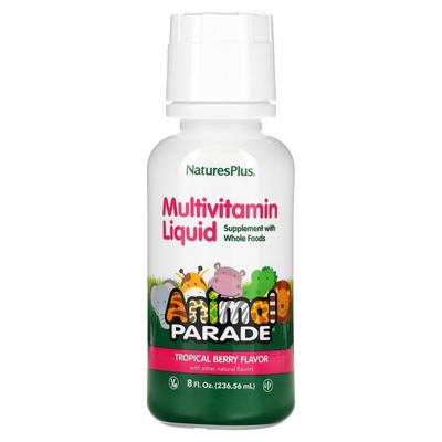 NaturesPlus, Source de vie, Vitamines liquides Animal Parade, Multivitamines pour enfants, Baies tropicales naturelles, 237 ml (236,56 ml)