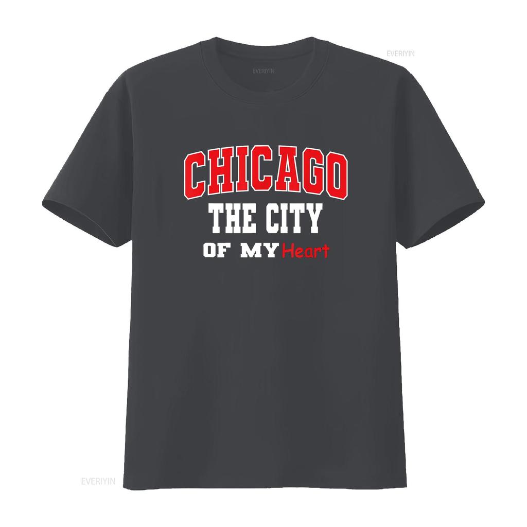 Chicago City of My Heart Men Women Outfit T Shirt Vintage Washed Homme Slightly Casual Streetwear Comfortable Stylish Fashion