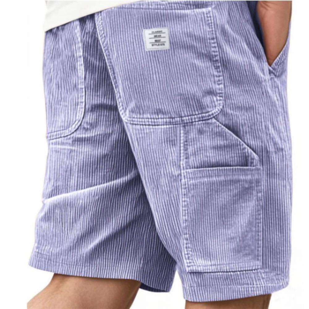 Herren Vintage Cord Cargoshorts, Modische Mehrzwecktaschen Gesticktes Etikett Lässige Kurzhosen