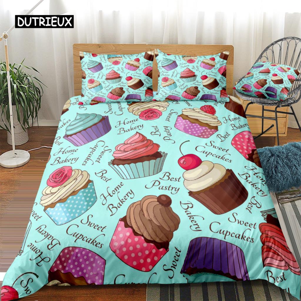 Kreskówkowy Król Królowa Poszwa na Kołdrę Deser Babeczka Lody Zestaw Pościeli Dziecko Szczęśliwe Urodziny Poliestrowa Poszwa na Kołdrę Prezenty dla Dzieci