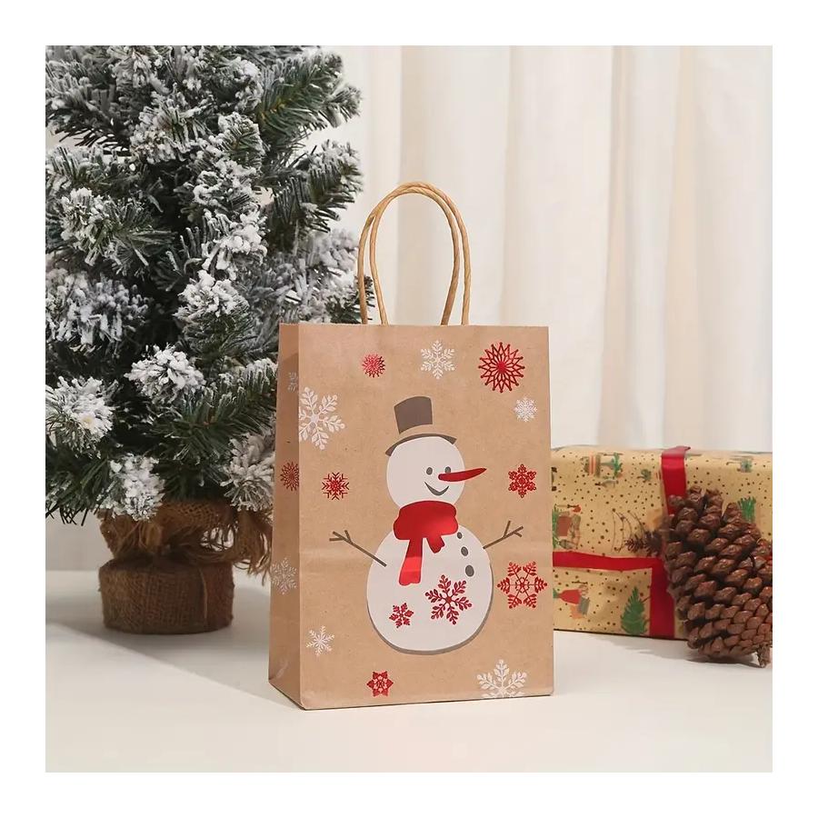 Torba tote z papieru kraftowego z motywem świątecznym 15×20,5×8cm torba na opakowanie prezentowe świąteczne torba na prezenty na przyjęcie bożonarodzeniowe