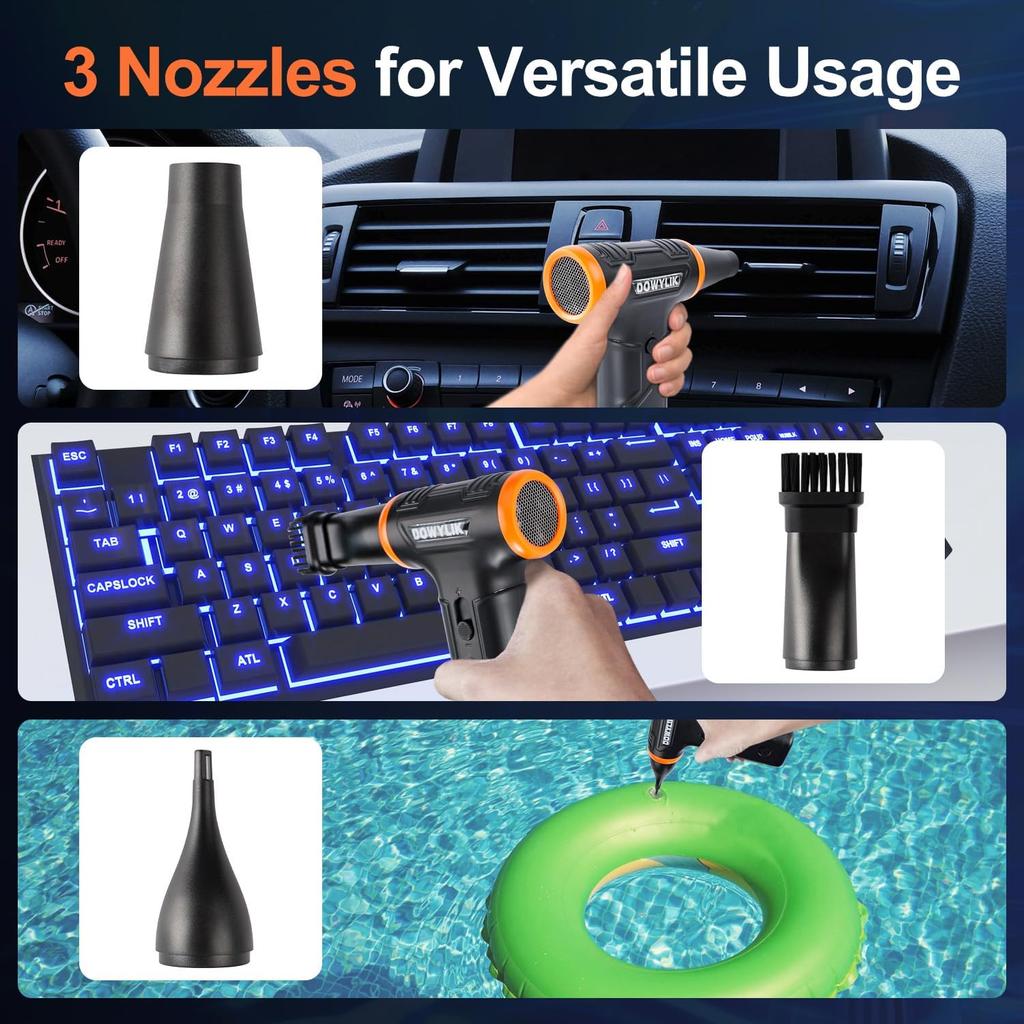 Compressed Air Duster, 220000RPM Electric Air Duster, Canned Air Replace Compressed Air, Mini Blower Stepless Jet Dry Air Blower Compressed Air