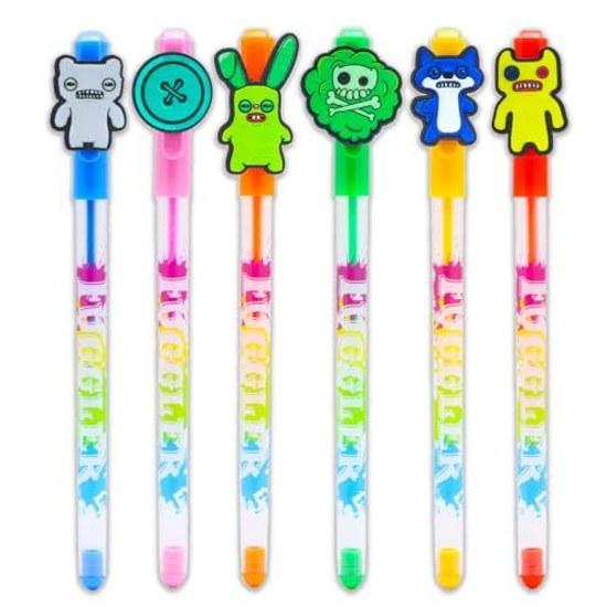 Set de 6 Stylos Gel Fuggler - Instruments d'Écriture Papeterie Enfants Monstres Moches Rigolos Autocollants Fête Souvenirs pour Enfants