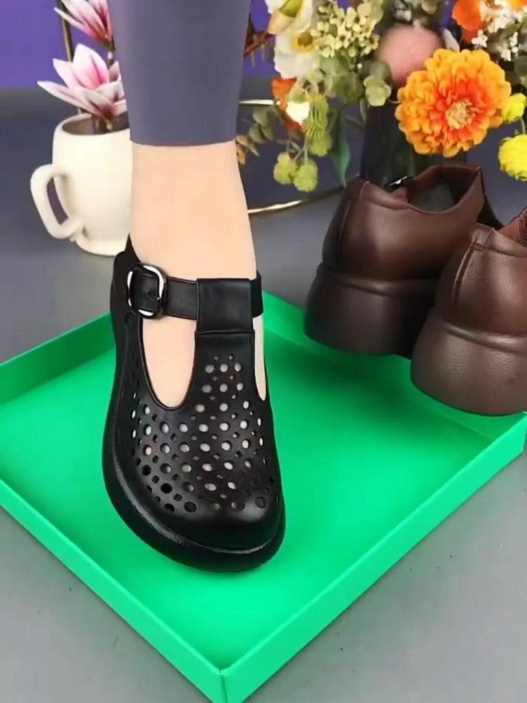 Women's Summer New Leather Platform Casual Shoes Hollow Sandals