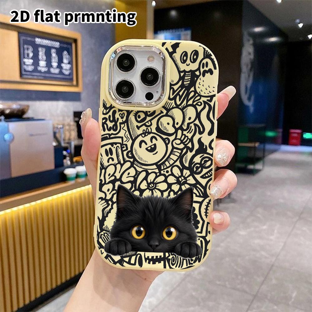 Phone Case: 2D Flat Design Suitable for iPhone 18 17 16 15 14 13 Pro Protective Case, Couple Style, Black Cat, Christmas and Halloween Gift