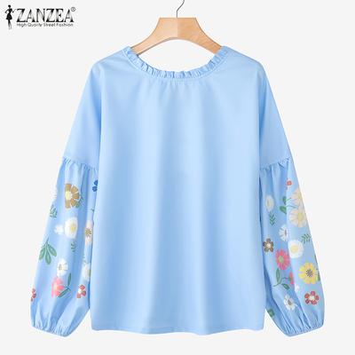Damen Blume Langarm Freizeit Rundhals Locker Bluse