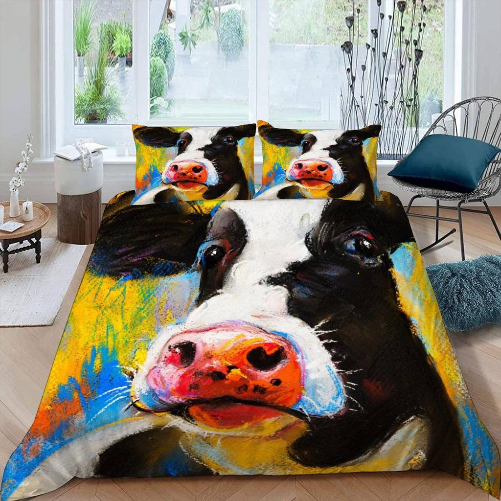 Kuh Bettbezug Set Twin King Size Liebliches Bauernhaus Tier Bettwäsche Set Mikrofaser Bettdeckenbezug Für Teenager Erwachsene Zimmerdeko