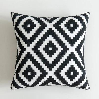 Home Decorative Embroidered Cushion Cover Black White Canvas Cotton Square Embroidery Pillow Cover 45X45Cm For Sofa Bed Chair