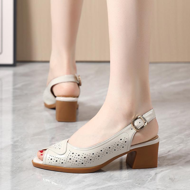 Fashion GKTINOO 2025 Summer Shoes Woman Open Toe Women Soft Cow Patent Leather High Heels Sandals Casual Hollow Sandals Plus Size 34-43