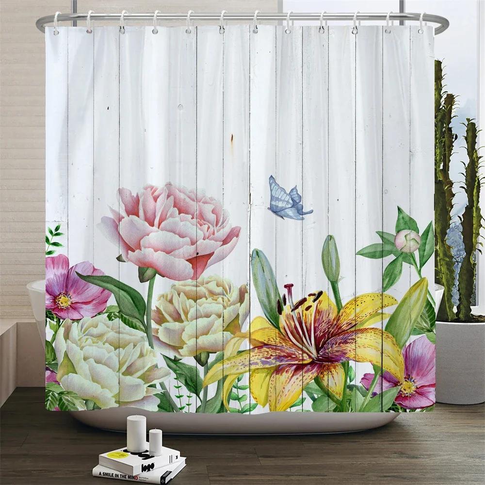 Beautiful Flowers Printed Shower Curtain Waterproof Polyester Curtain With Hook Decoration Bathroom Curtain 3D Shower Curtains