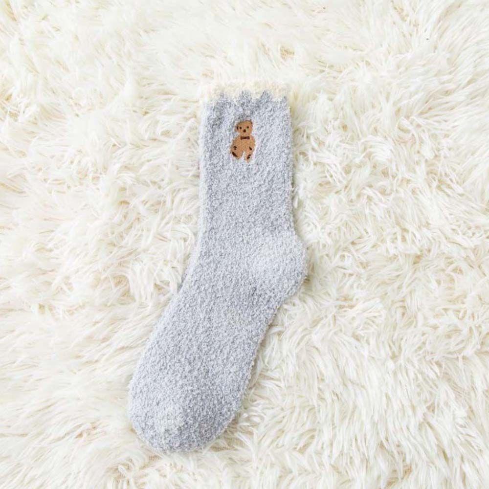 

Вышивка Медведь Однотонные Гольфы до середины голени для девочек Носки из кораллового флиса Милые носки для дома Женский трикотаж