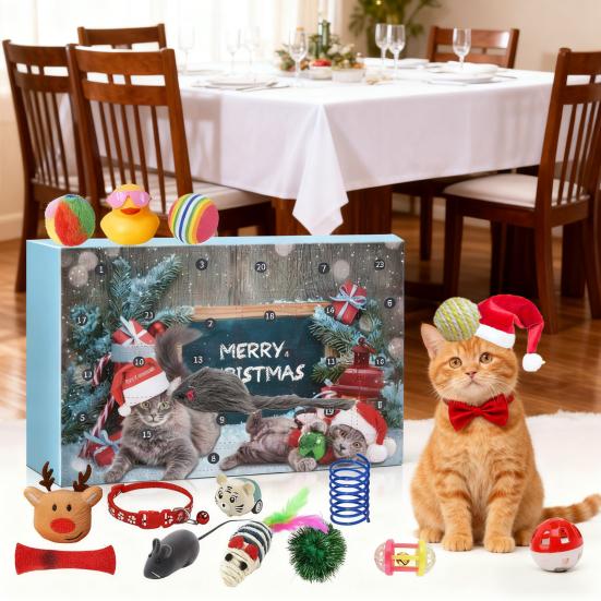 Calendario dell'Avvento per Gatti Giocattoli Interattivi per Gatti Topo di Peluche Palline Assortite Set Bacchetta 24 Giorni Calendario Conto alla Rovescia di Natale Regali per Amanti dei Gatti Proprietari di Gattini