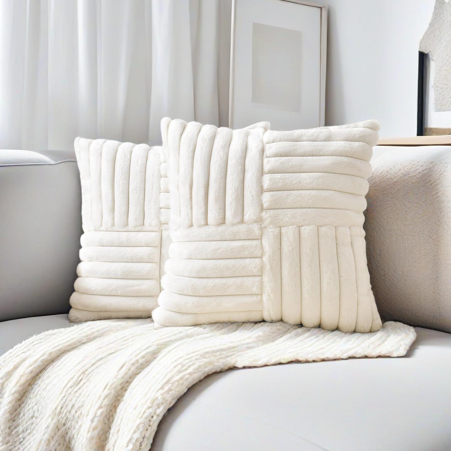 Modern Minimalist Soft Stripe Patchwork Cushion Cover - Light Luxury Rabbit Fur 45*45
