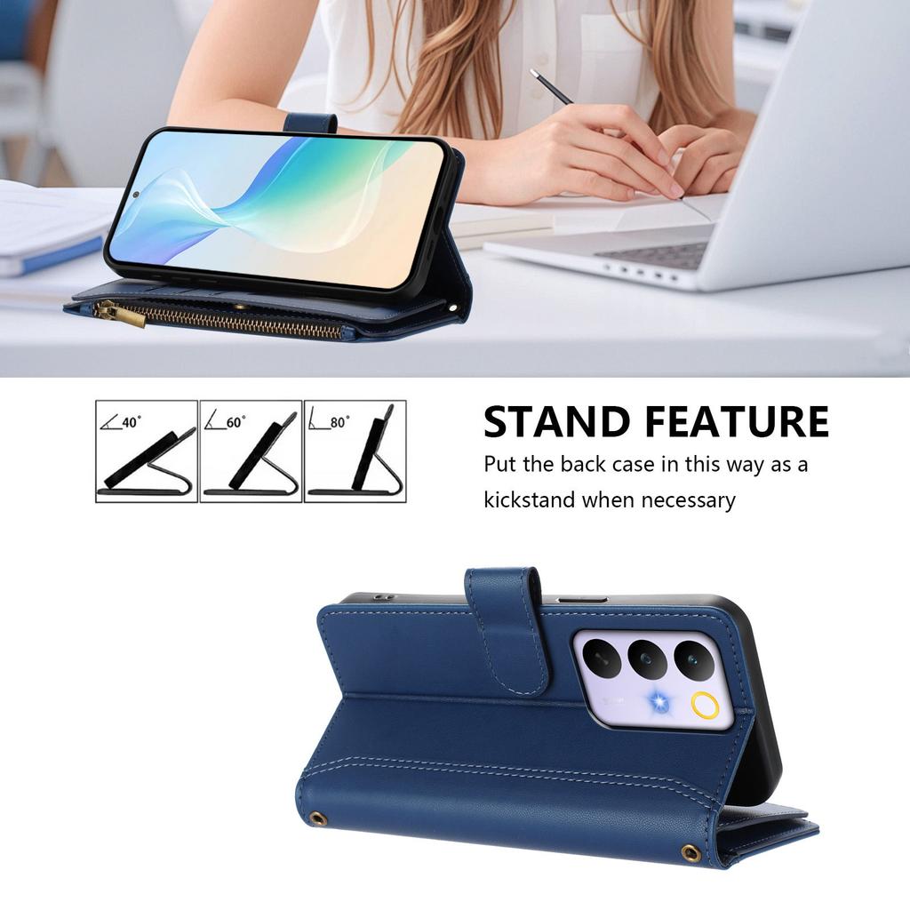 Для Realme C85 Pro 4G Шкіряний чохол 9 слотів для карток Гаманець на блискавці Підставка Чохол для телефону з ремінцем на зап'ястя