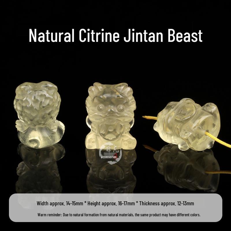 Natural Citrine Carving: Double Lotus, Nine-Tailed Fox, Rabbit, Gold-Swallowing Beast, Waking Lion - DIY Handmade Accessories