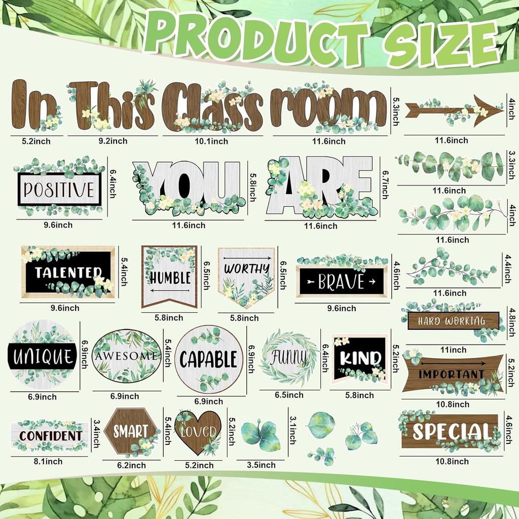 Eucalyptus Positive pirational Affirmation Bulletin Board Decor Nature Classroom Decor Classroom Greenery Themes Decoration Sets