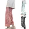 Men Casual Pants Elastic Waist Mid Rise Loose Straight Wide Leg Streetwear Pockets Cartoon Print Male Long Trousers Bottoms for Outdoor