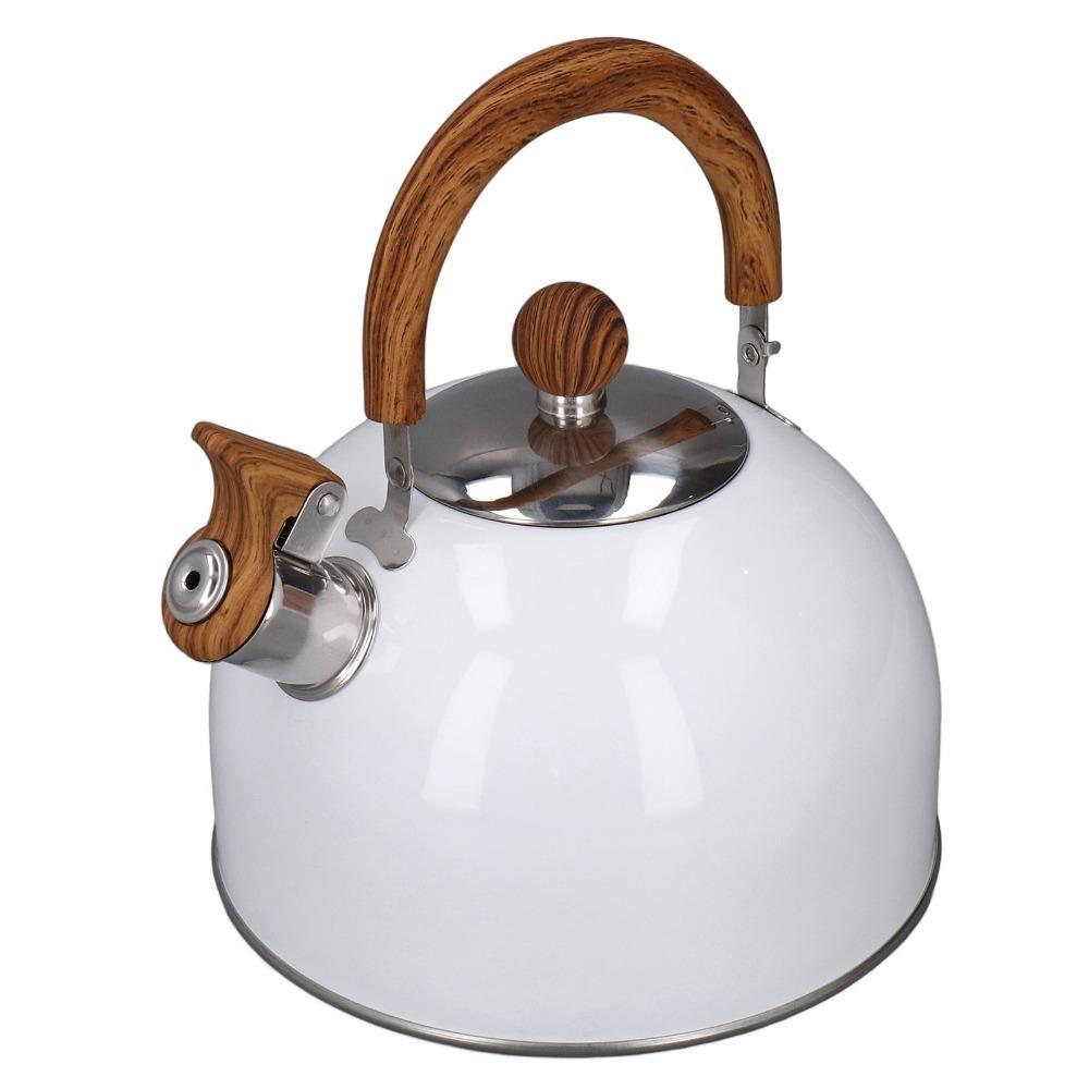 

2.5L Capacity Whistling Kettle 304 Stainless Steel White Color Whistling Tea Kettle Ergonomic Handle Foldable Handle