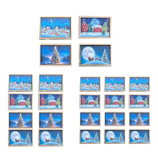 Mini Framed Christmas Pictures Wooden Xmas Scenes Decorations Miniature Framed Christmas Ornaments for Festive Decor DIY Craft
