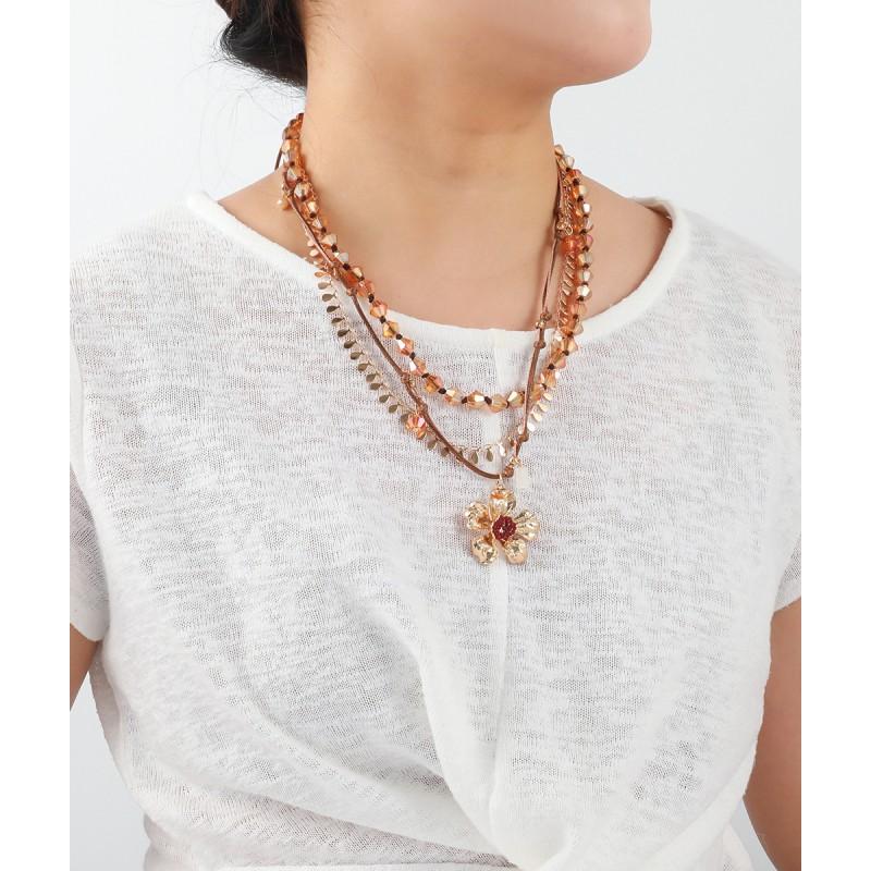 Handmade Bohemian Layered Drop Pendant Necklace Women Floral Zinc Alloy Chain Gold Tone 51-60cm