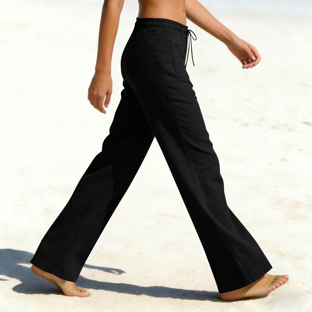 Pantalon Femme Élastique Taille Haute Coupe Décontractée Jambe Large Pantalon Long Pantalon Avec Poches