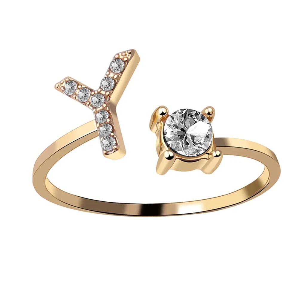 Adjustable Initials Rings Stainless Steel Simple Zircon Letter Rings for Women Wedding Band Couples Jewelry Accessories Gifts