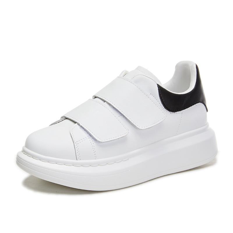 Fashion Mens Casual White Shoes Genuine Leather Flats Shoe Street Style Women's Stylish Platform Sneakers Hook Loop Designer Footwear