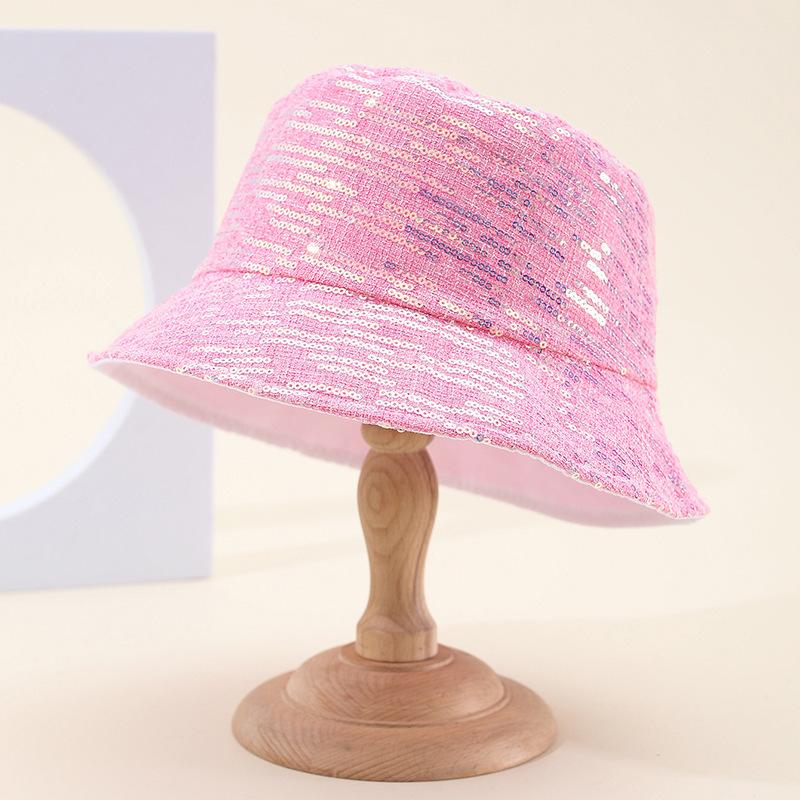 Wind Mixed Color Sequined Bucket Hat Female Fashion Versatile Internet Celebrity Face Small Hat Female Foldable Basin Hat