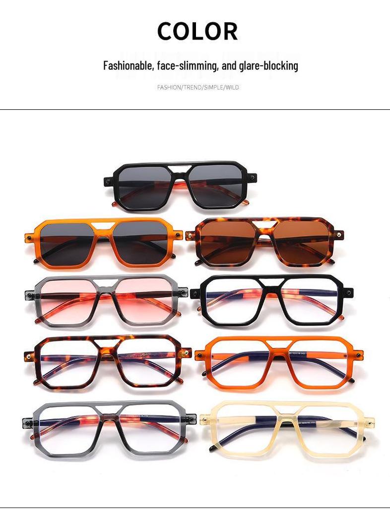 Trendy European & American Thick Frame Double Beam Square Sunglasses for Men & Women