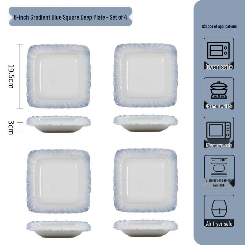 WA Gradient Blue Ceramic 8.5-inch Square Plate Set