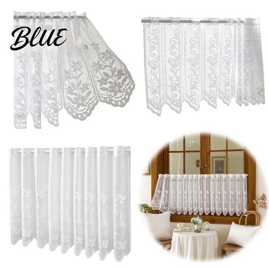 Semi Transparent Gauze Floral Over White Kitchen Lace Window Valance Curtain Rustic Sink Short Curtains for Windows Sheer Scalloped