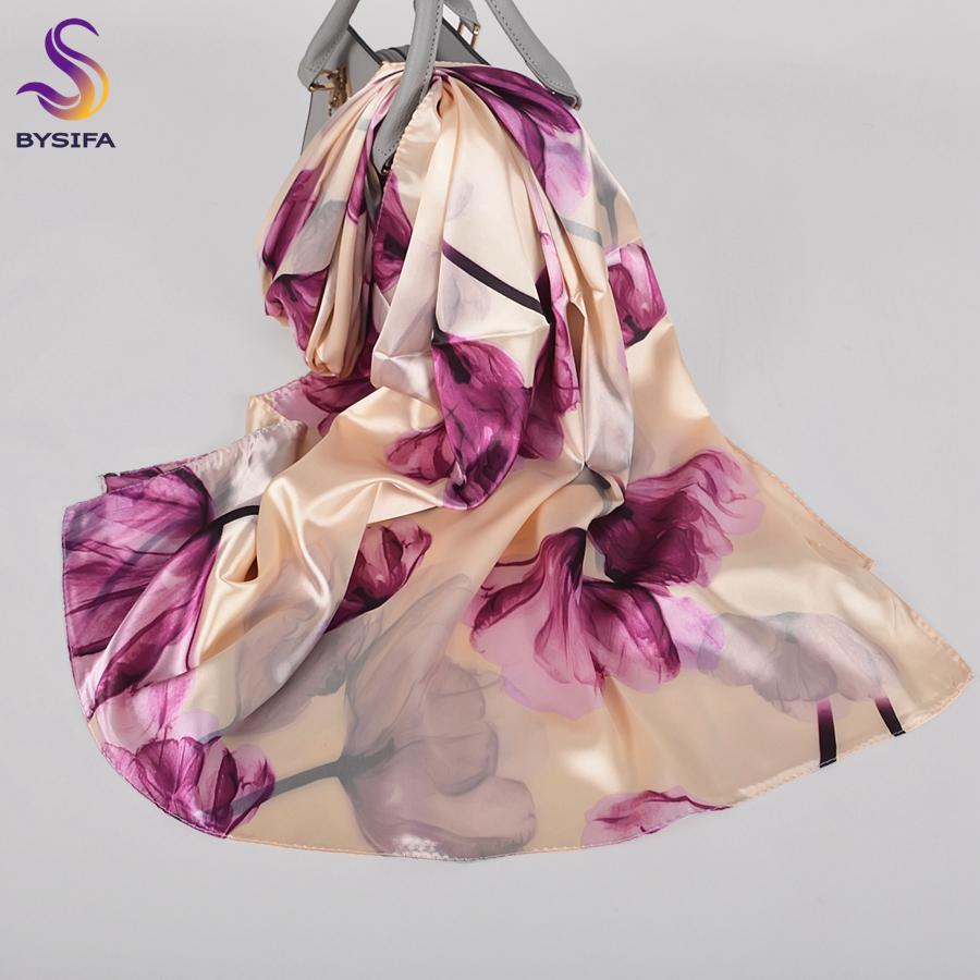 

[BYSIFA] Green Blue Ladies Satin Long Silk Scarf Shawl New Fashion Brand Scarves Printed Spring Fall Female Head Scarf 160*70cm