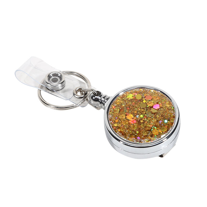 Glitter Epoxy Resin Rotating Retractable Keychain Badge Reel with Sequins Cute Creative Office ID Card Holder Strap