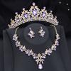 Gorgeous Princess Purple Crystal Bridal Jewelry Sets for Women Tiaras Crown Bride Earrings Wedding Necklace Jewelry Set