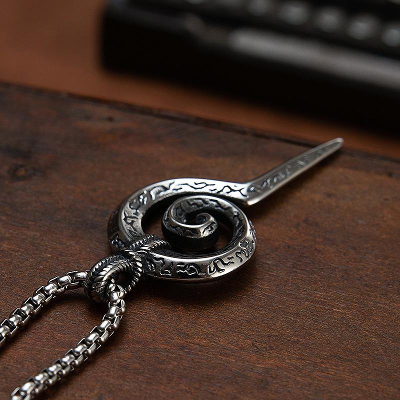 Titanium Steel Coiled Snake Scepter Pendant Punk Retro Trendy Men s Necklace 60CM