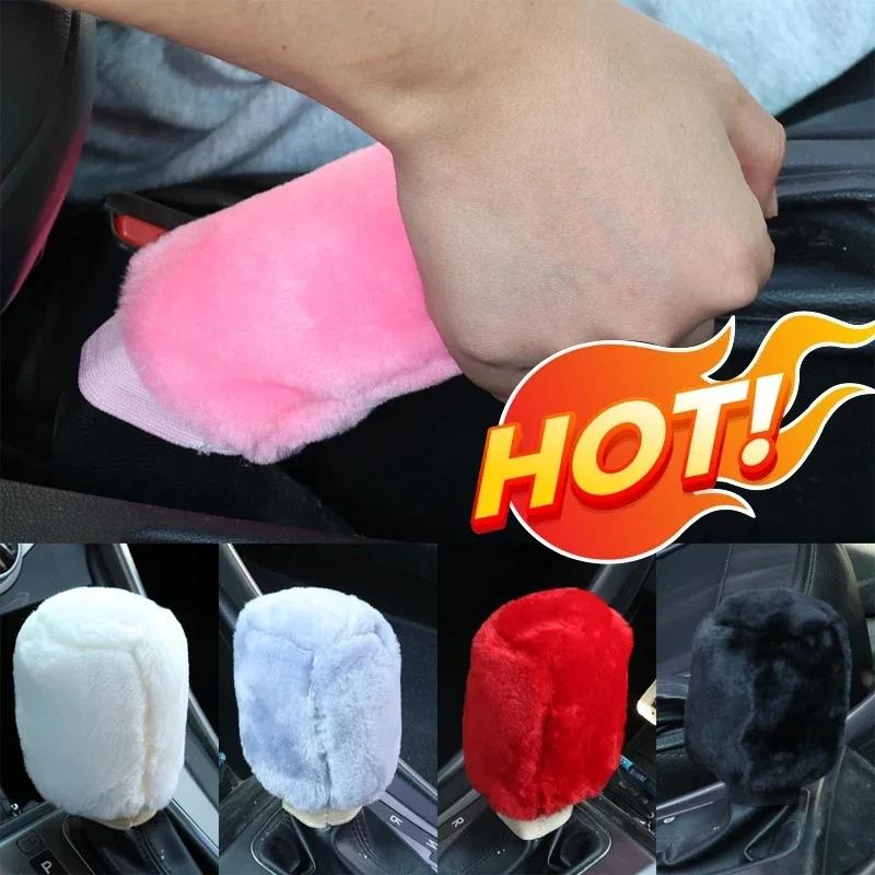 Warm Plush Car Shift Handle Cover Grip Non-Slip Protective Handbrake Grips Shift Knob Cover Interior Accessory Amagi