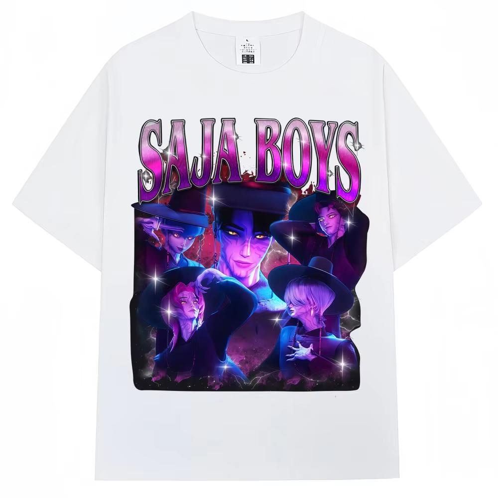 Casual Hot Anime KPop Demon Hunters Saja Boys T Shirt Harajuku Vintage Manga Men's Women T-shirt Loose Cotton T Shirt Streetwear
