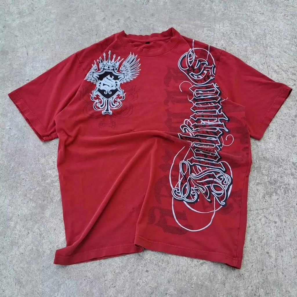 Southpole Y2K Vintage Graphic Tee Distressed Oversized Unisex T-Shirt with Gothic Print Streetwear Retro Soft Shirt