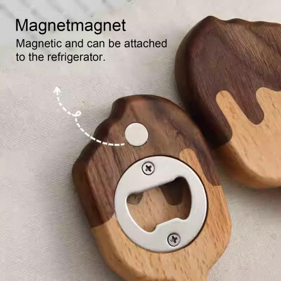 1/2Pcs Ice Cream Bottle Opener Refrigerator Magnet Wooden Fridge Magnet Bottle Opening Tool Home Office Kitchen Decoration